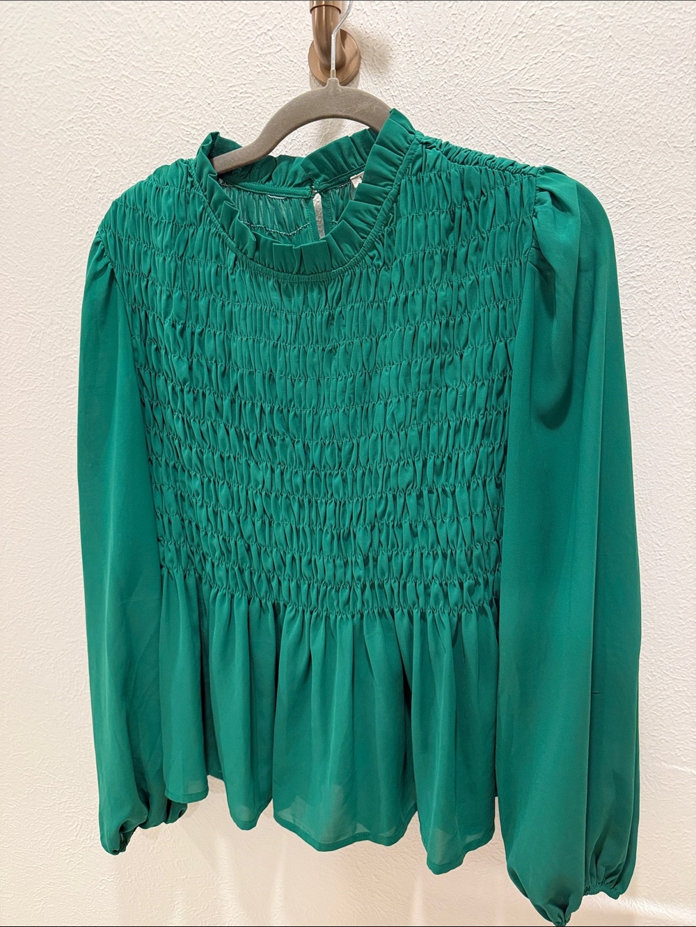 JODIFL Emerald Green Smocked Peplum Blouse
